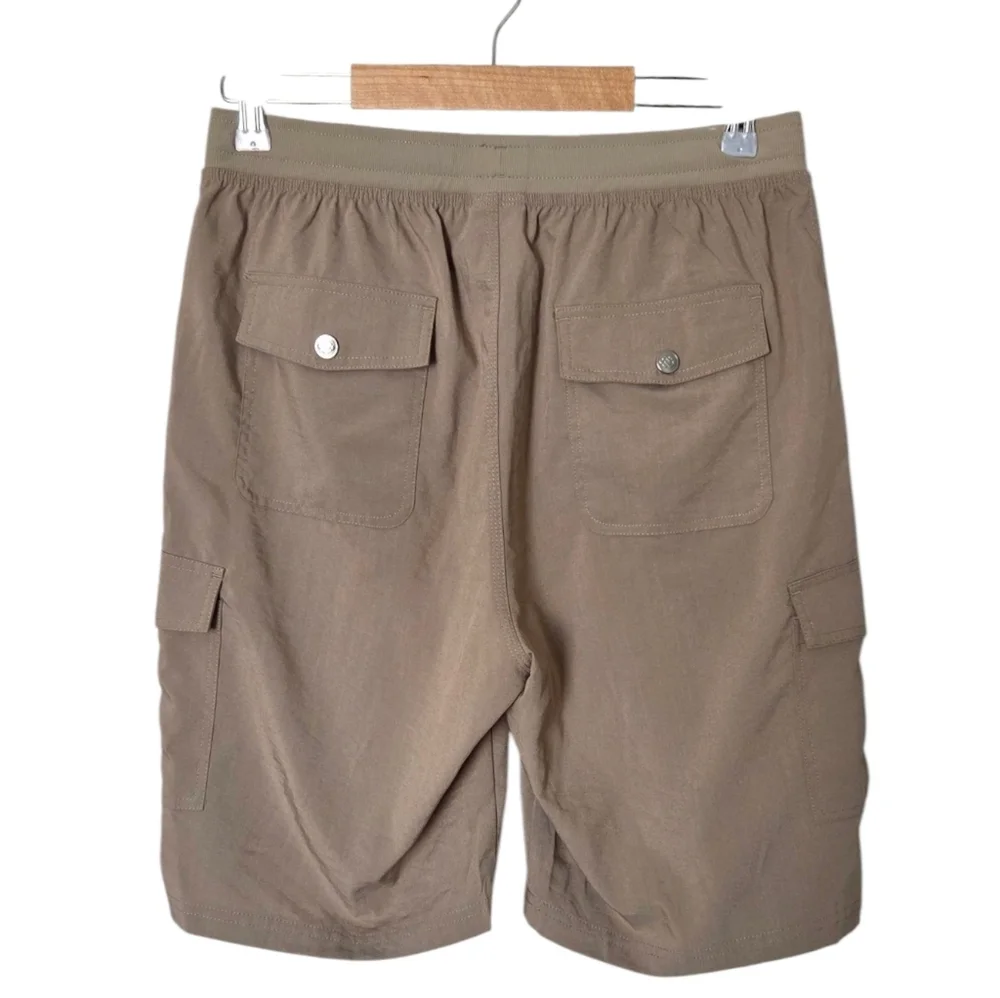 MoFiz Mens Cargo Shorts Medium Taupe Elastic Waist Drawstring Stretch